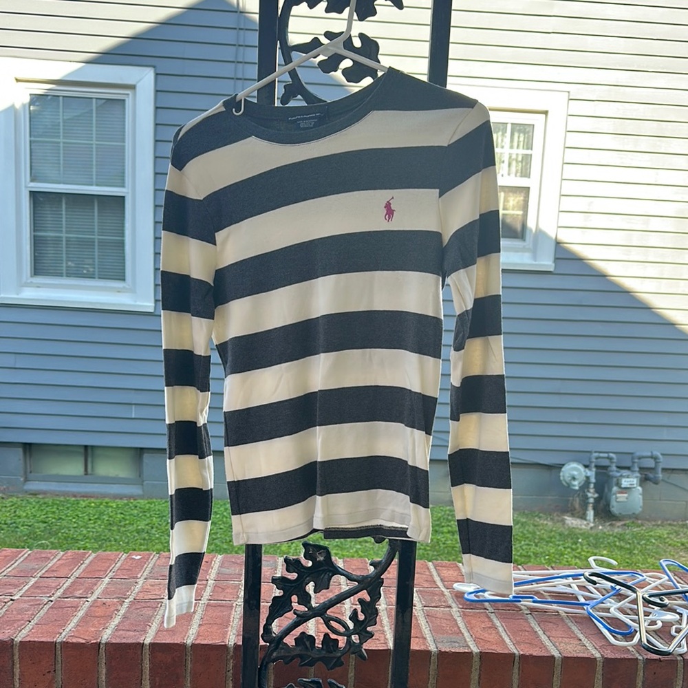 Polo by Ralph Lauren Black and Cream Long Sleeve Tee